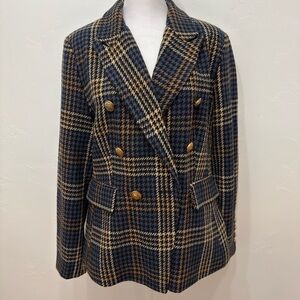 Boston Proper Tweed Plaid Herringbone Double Breasted Blazer Jacket, New, 14